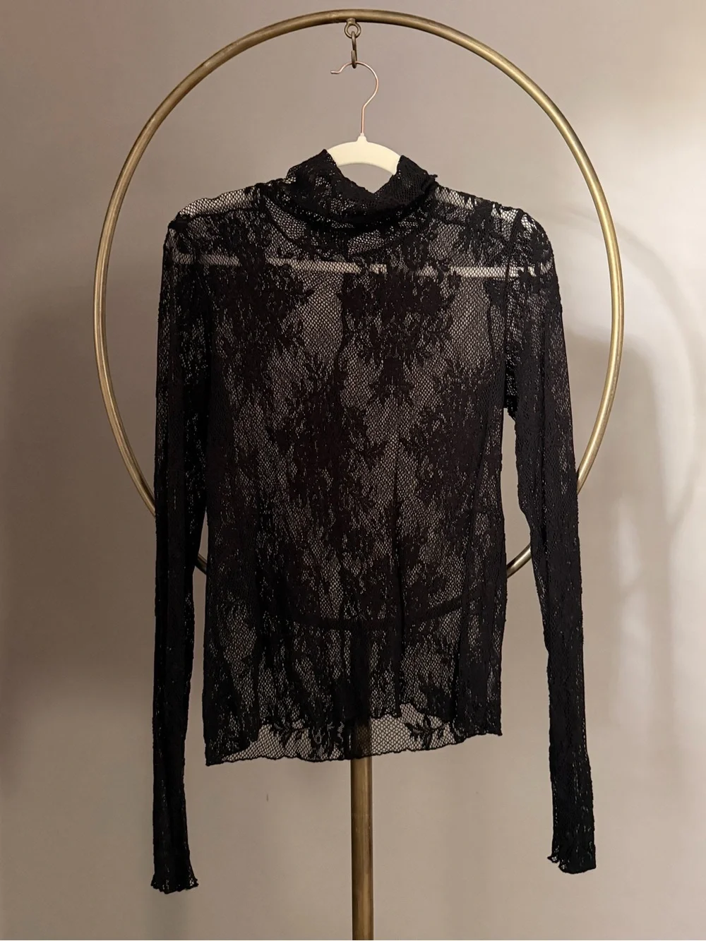 Free People Black Sheer Lace Long Sleeve Top